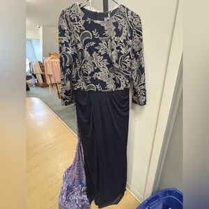 JS Collections Navy and Silver Embroidered Maxi Dress